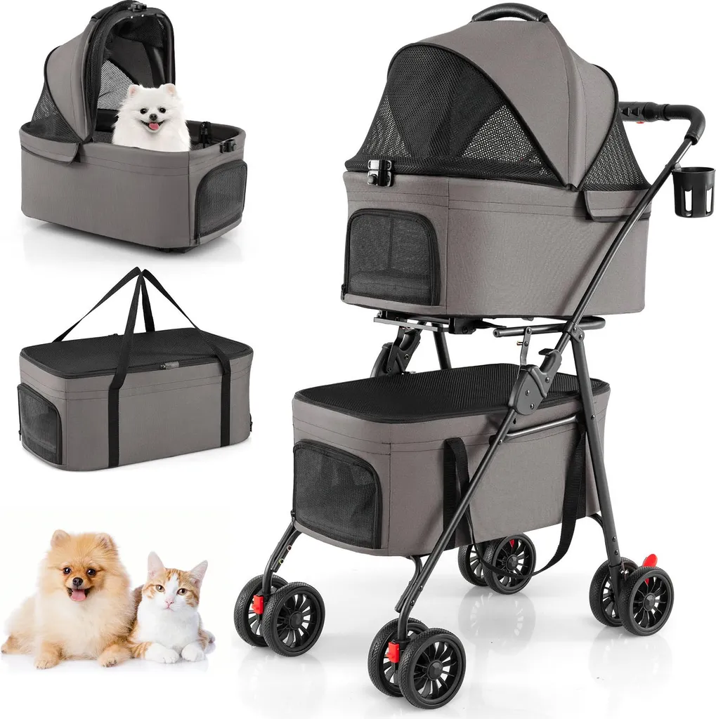 Poussette double pour petits chiens et chats idéale pour la promenade