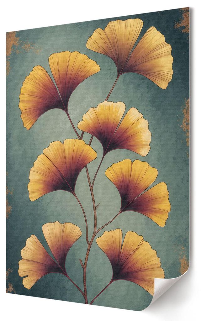 Ginkgoblätter- Kunstdruck A3 (29x42 cm) - Boho, kindlich, romantisch- Wandbild für Wohnzimmer Schlafzimmer & Flur, Modernes Poster Wanddeko, Unge...