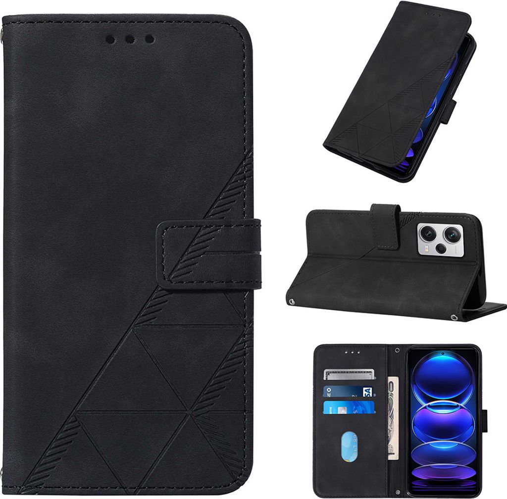 Hülle für Xiaomi Redmi Note 12 Pro+ Prägung Flip Leder Kartenfächer Schutzhülle mit Ständer Schwarz