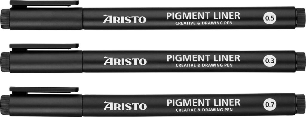 Aristo Pigmentliner 3er Set schwarz, Stärken 0,3/0,5/0,7 mm