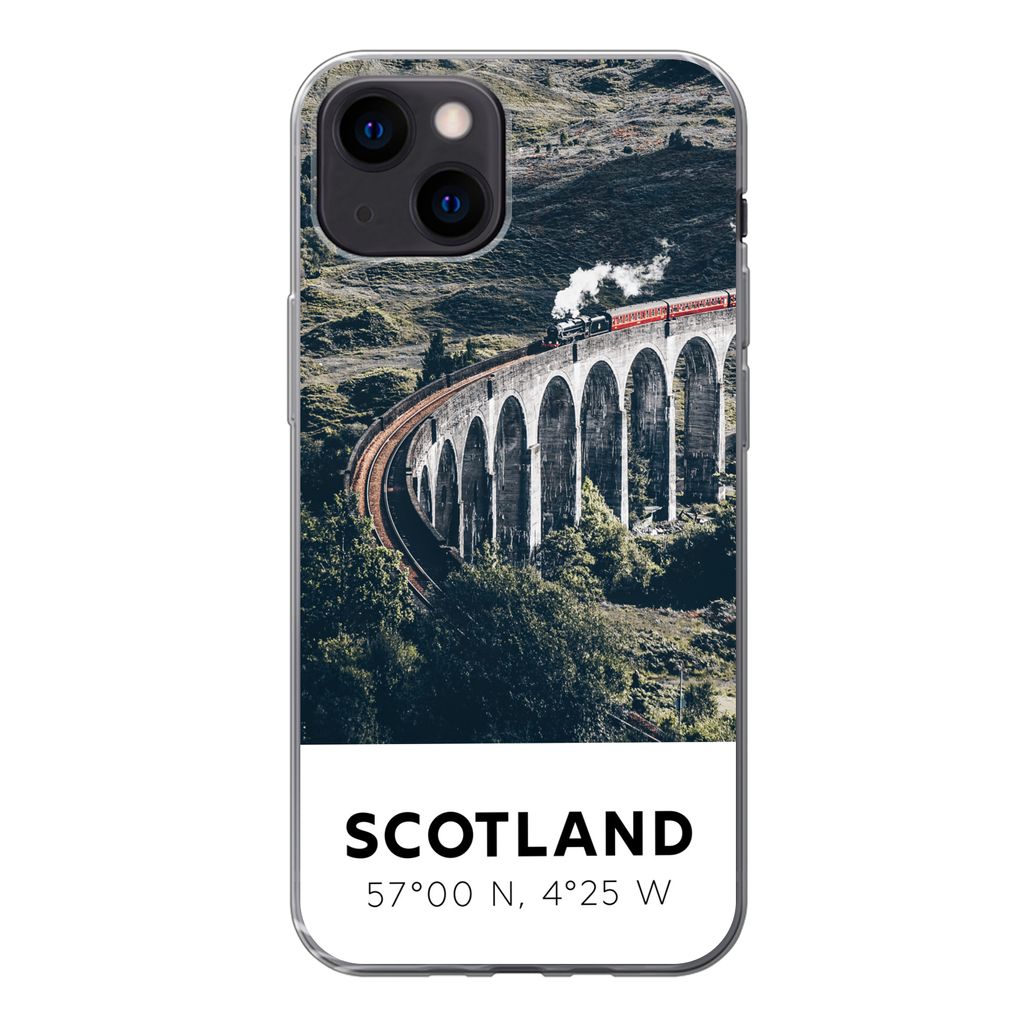 MuchoWow Handyhülle Schutzhülle Hülle für iPhone 13 mini Schottland - Zug - Sommer - Eisenbahn Silikon Softcase Handy Hülle - Softcase