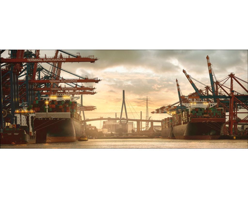Glasbild Hamburg Hafen Sonnenuntergang II 80x30 cm
