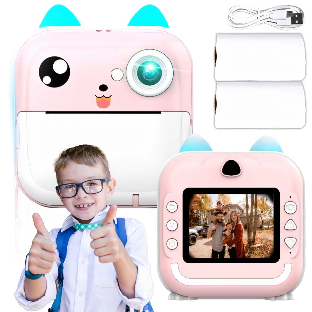 Kinderkamera mit Druckfunktion und 11 Thermopapier Kinder Fotokamera Mini-Drucker Fotodrucker Sofortbild-Thermodrucker Thermodrucker Rosa Retoo