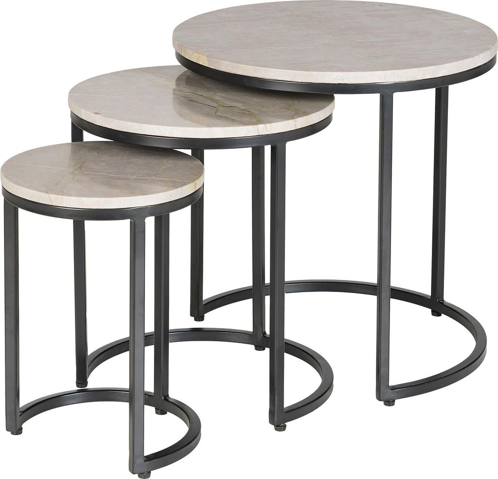 BEISTELLTISCH-SET - Marmor Grau / Schwarz, 3-teilig