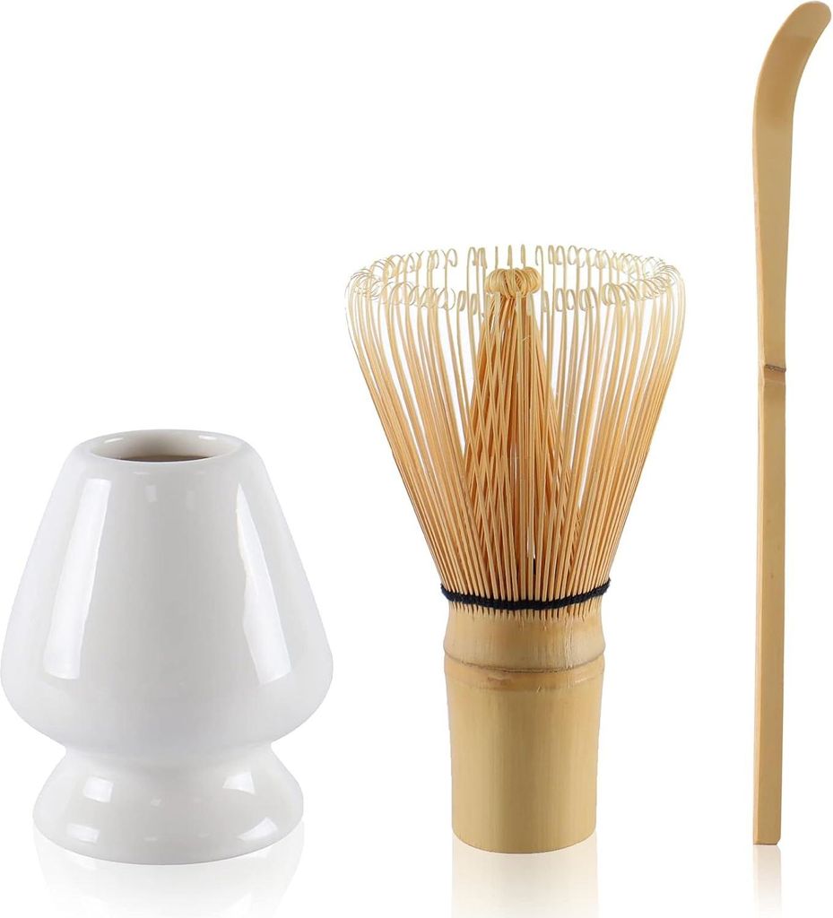 Matcha Set Matcha Besen mit Matcha L?ffel Schneebesenhalter, Matcha Tee Set(Wei?)