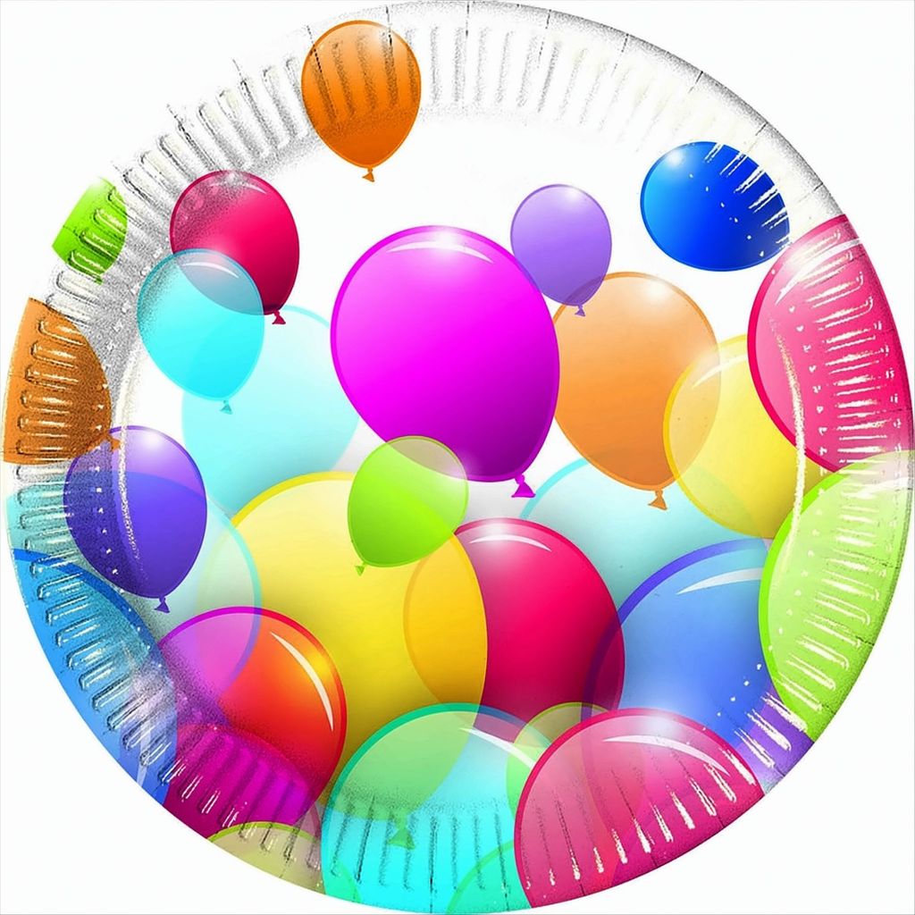 Teller - Luftballons 10 Stück - weiß/bunt