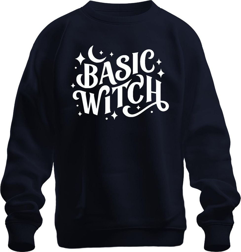 Basic Witch Hexe Halloween Mond Sterne Magisch Hexenfan Gothic Uni Sweatshirt Pullover, Navy, XL