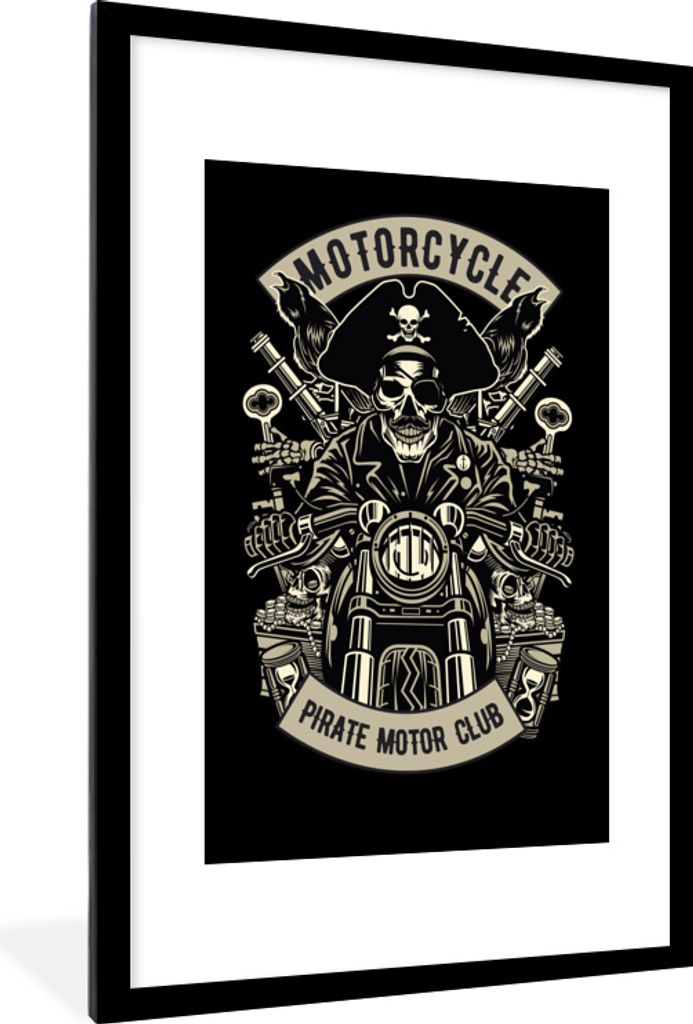 MuchoWow MuchoWow Gerahmtes Poster Piraten - Motor - Retro - Zeichnung 60x90 cm - Poster mit zchwarzem Bilderrahmen - Dekoration - Wandposter W...