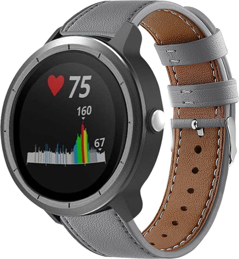Strap-it Garmin Vivoactive 3 Armband Leder (Grau)