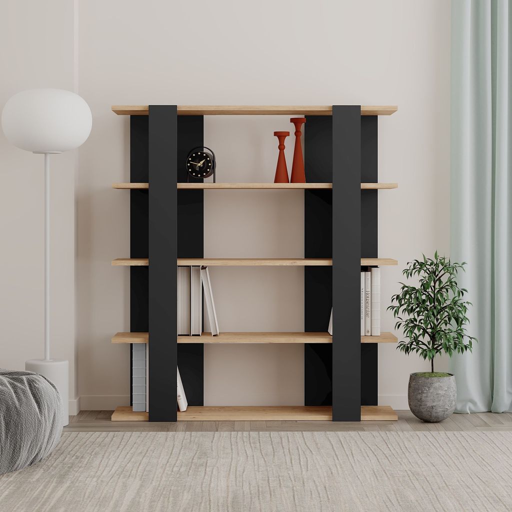 Houseland Tita Bücherregal Eiche natur/schwarz