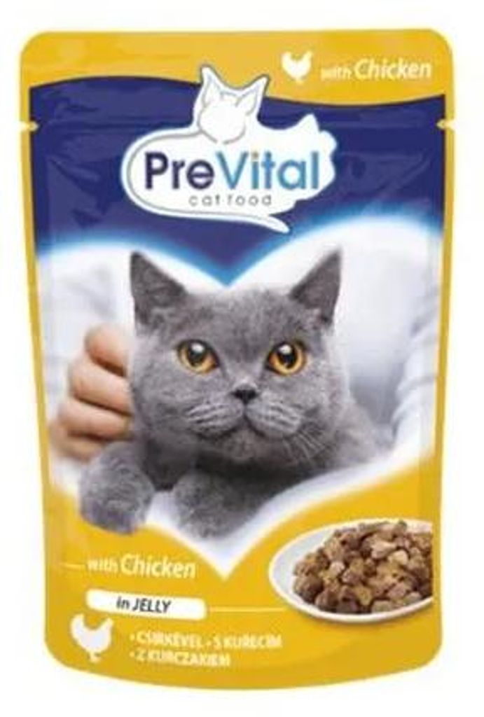Krmivo pre mačky, v kapsičke, pre dospelé mačky, 100 g, PREVITAL, kuracie v aspiku