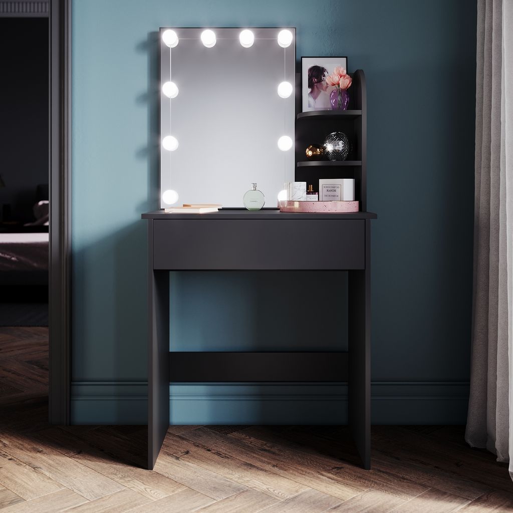SONNI schwarze Kommode 70x40x140cm LED-Lichtkommode mit einstellbarer Helligkeit mit Spiegel und Schublade