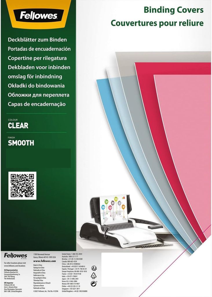 Fellowes Deckblatt DIN A4 PET transparent 0,25 mm 100 Blatt