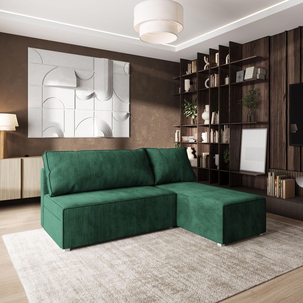 Masseno Ecksofa BRISO P mit Schlaffunktion L-Form, Sofa mit Bettkasten, Wohnzimmersofa, Couch, Soffa, Bettsofa, Couchgarnitur- Grün, POSO 14