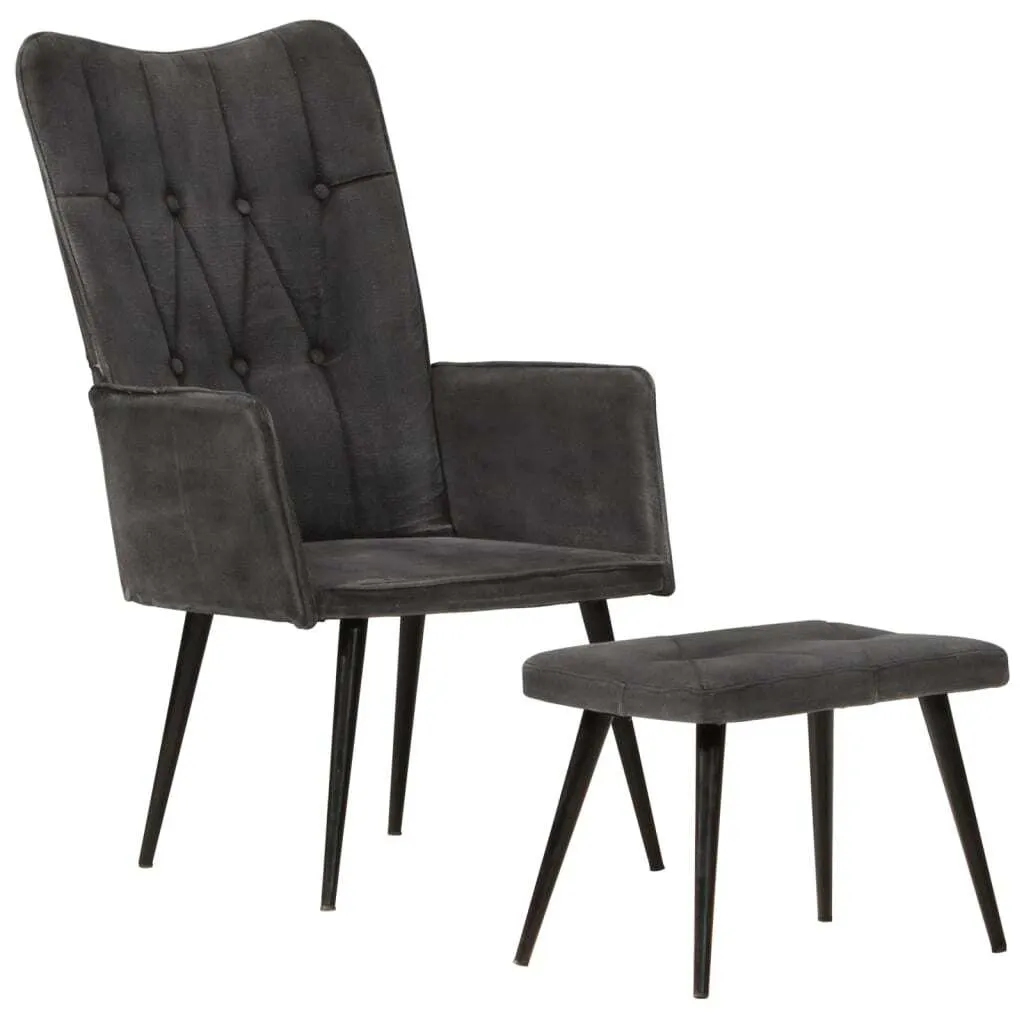 Sgabello e Sedia ad Ala Nera Vintage in Tela - Set Relax Completo