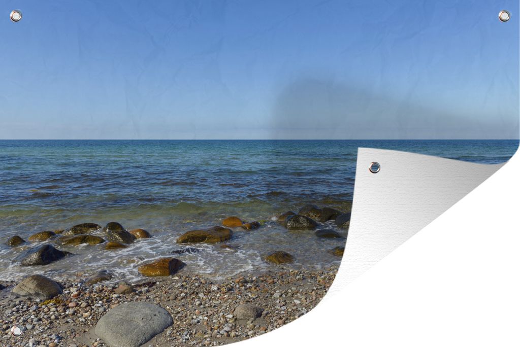 MuchoWow 60x40 cm Outdoor-Poster Gartendeko Sichtschutz Garten Poster für den Garten Ostsee - Strand - Steine