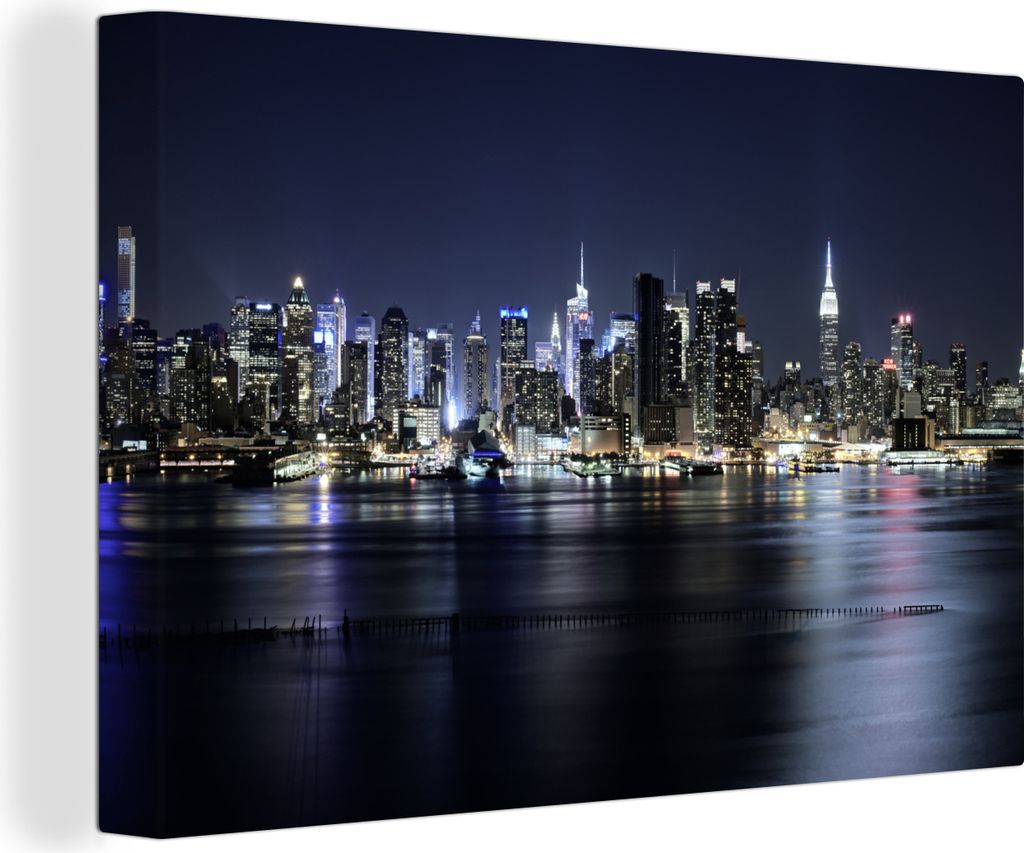 OneMillionCanvasses - Leinwandbilder - 150x100 cm, New York - Licht - Skyline, Wandbilder Kunstdruck Wanddekoration - Foto auf Leinwand - Gemäld...