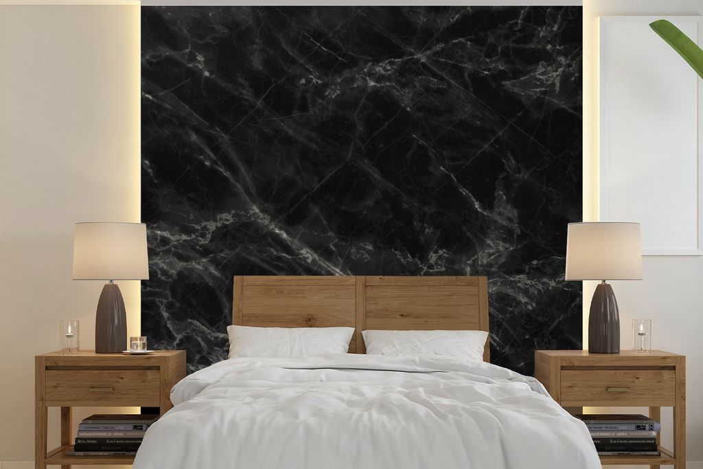 MuchoWow Fototapete für Wohnzimmer oder Schlafzimmer Wandtapete Vinyl Motivtapete Marmor - Chic - Schwarz - Grau - 240x240 cm - Schlafzimmer-Tapete