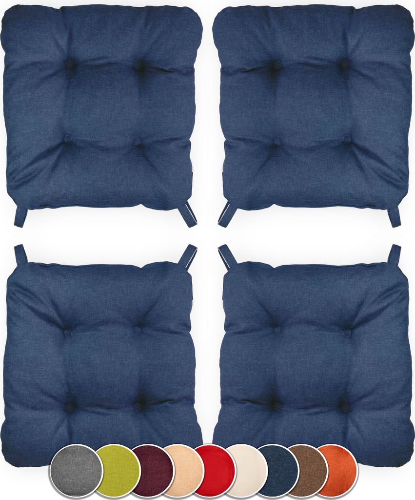 Sunnypillow 4er Set Stuhlkissen mit Klettverschluss Maße: 40 (vorne) | 35 (hinten) x 40 x 8 cm Polsterauflage Auflage für Stühle / Bänke in Ha...