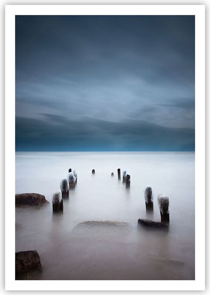 Poster - Poster ohne Rahmen - Wellenbrecher Nebel Nacht - 70x100 cm - Wand Bild - Wanddeko - Wandbilder - Kunstposter - Wandposter - Bilder - Kunst...