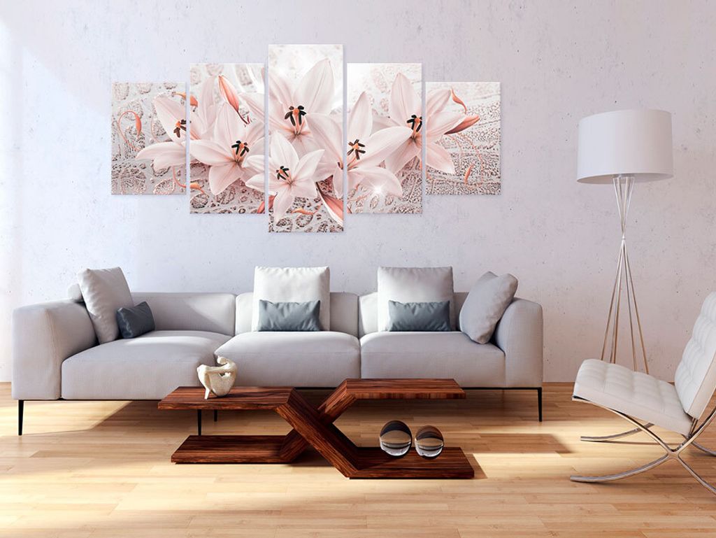 Akustikbild Blumen Lilien 200x100 cm Bilder Akustikschaum Hochleistungsschallabsorber Schallschutz Leinwand 5 tlg Wandbild Raumakustik Schalldämmu...
