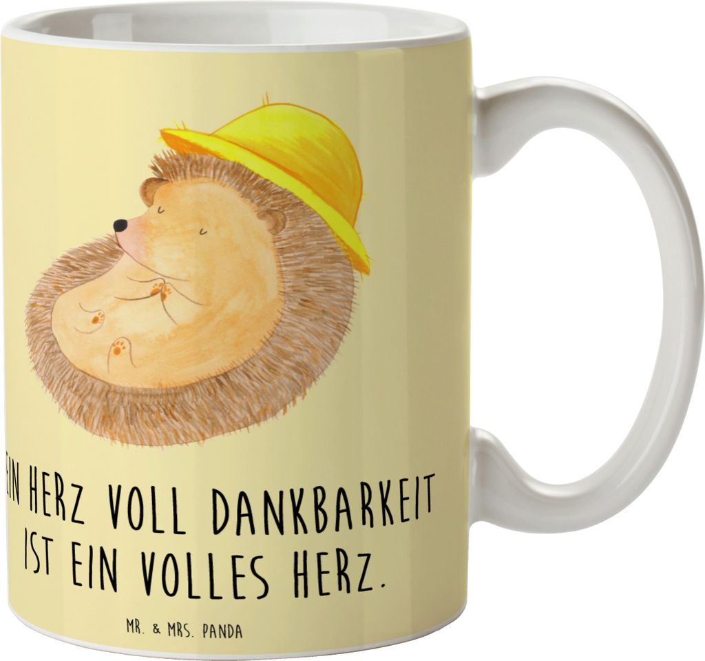 Mr. & Mrs. Panda Becher Herz Dankbarkeit Erntedankfest - Gelb Pastell - Geschenk, Liebe, Thanksgiving Geschenke, Tasse, Kaffeetasse, Kaffeebecher, ...