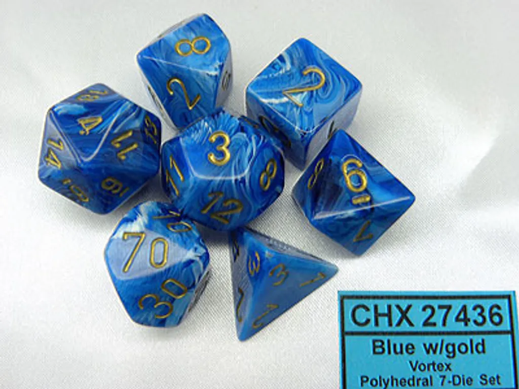 Set de 7 dés de Jeu de Rôle Bleu et Or Chessex Polyhedral Dice Set