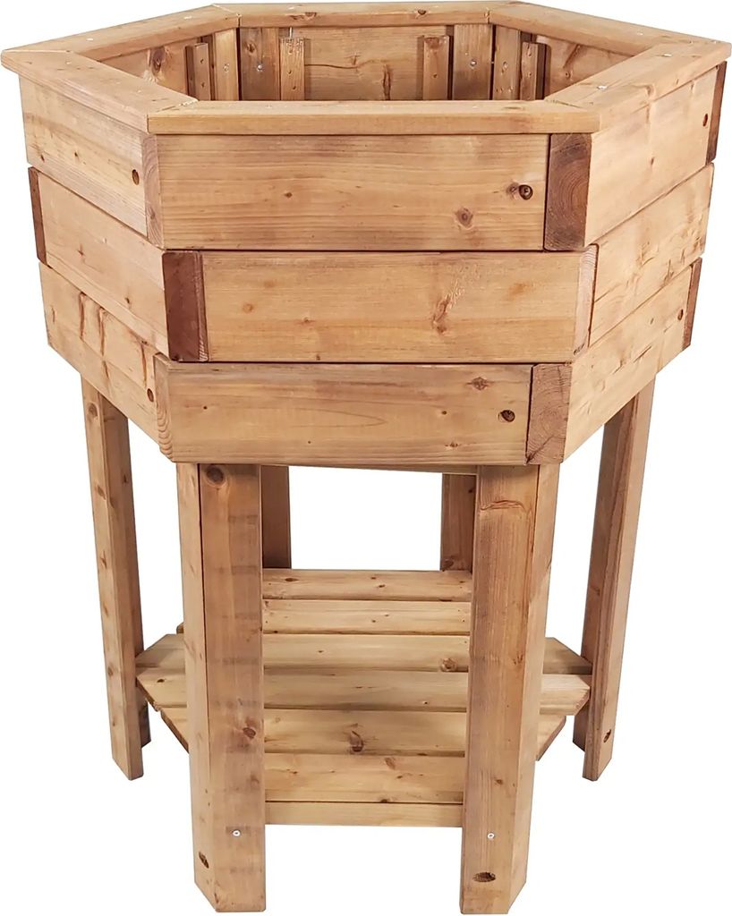 Pflanzkasten aus Holz 6eckig, 80 cm hoch, Blumenkübel mit Füßen, Pflanzgefäß