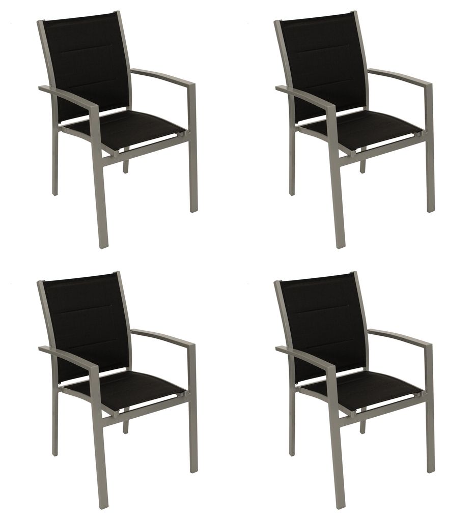 DEGAMO Gartenstuhl Stapelsessel Gartensessel RIVERA stapelbar, Aluminium silbergrau + Kunstgewebe gepolstert schwarz, 4 Stück