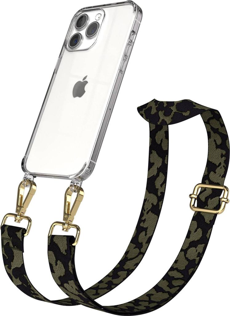 EAZY CASE Handykette - Verstellbarer Trageriemen kompatibel mit Apple iPhone 15 Pro Max, Handykordel mit transparenter Silikon-Hülle, Karabiner Go...