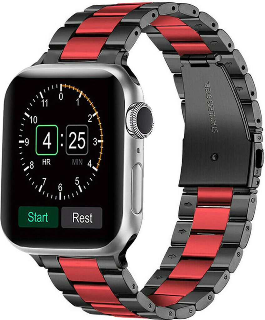 Strap-it Apple Watch Stahlarmband (Schwarz/Rot) - Große: 42 - 44 - 45 - 49mm