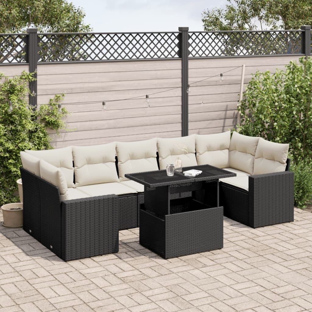 Maison Exclusive - 8-tlg. Garten-Sofagarnitur mit Kissen Schwarz Poly Rattan