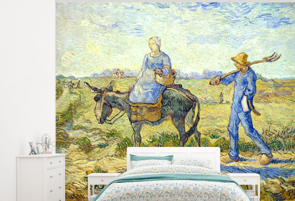 MuchoWow Fototapete für Wohnzimmer oder Schlafzimmer Wandtapete Vinyl Motivtapete Bauernpaar geht zur Arbeit - Vincent van Gogh - 275x220 cm - G...