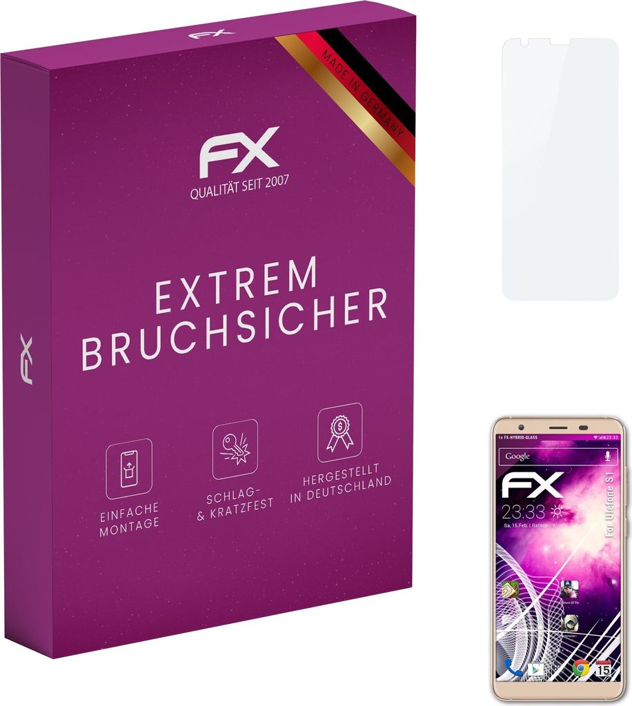 atFoliX FX-Hybrid-Glass Displayfolie kompatibel mit Ulefone S1 Glasfolie