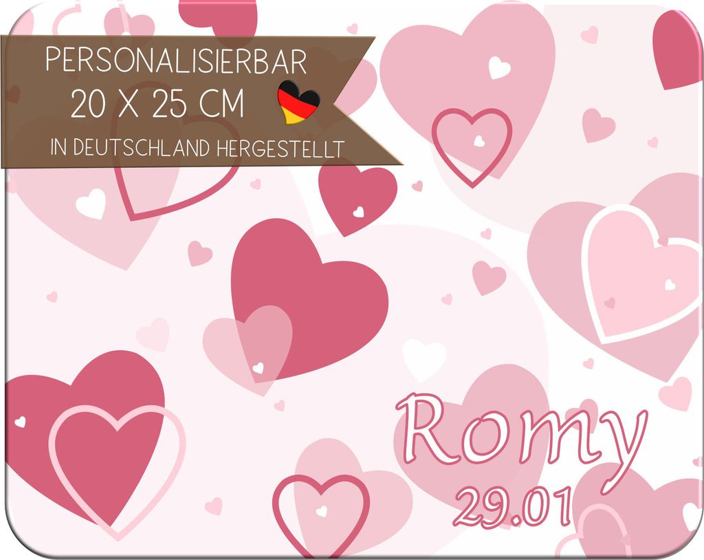 Kinder Frühstücksbrettchen Herz mit Name personalisiert, Kunststoff, 20x25 cm
