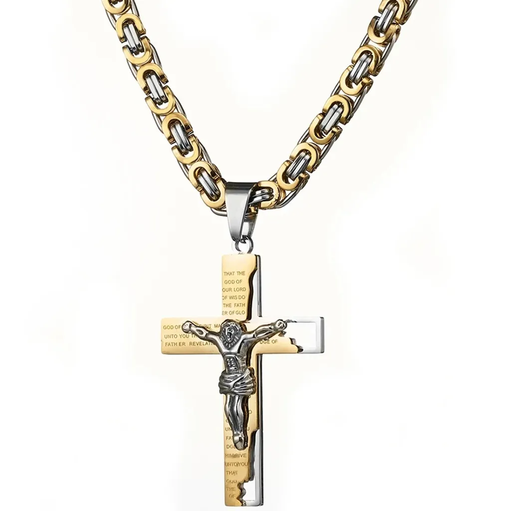 Collana Uomo 80cm Oro e Argento con Croce KP32540 - Eleganza Italiana