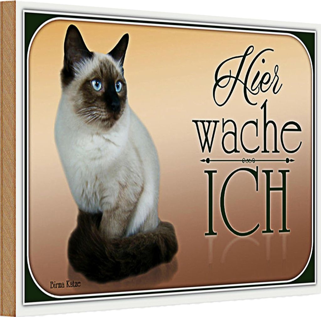 Holzschild Katze 30x20cm Birma Katze hier wache ich