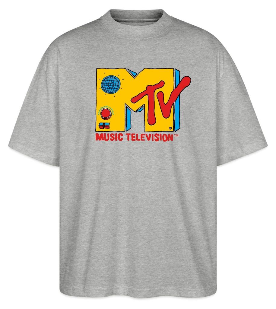 Spreadshirt MTV Music Television Radio-Logo Oversize Uni T-Shirt, XS, Grau meliert