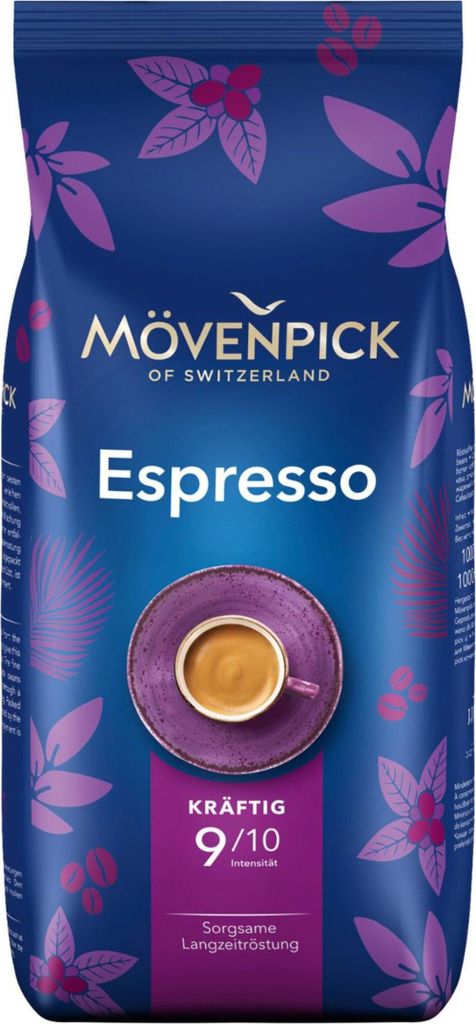 A bag of Mövenpick Espresso coffee beans.