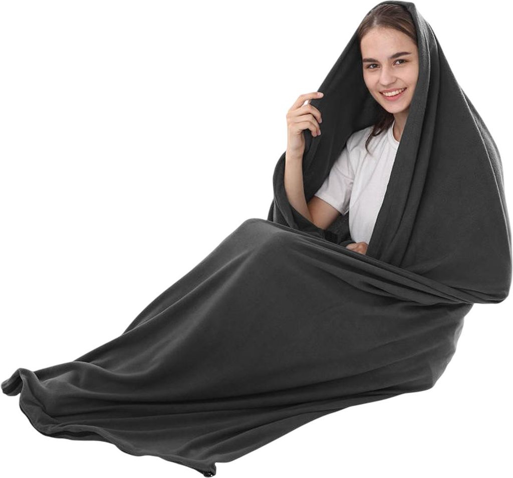 Schlafsack-Inlett, superdickes, weiches Fleece, ideal für Camping, Reisen und Rucksacktouren, Schwarz