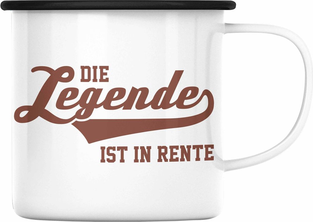 Trendation - - Renter Emaille Tasse Ruhestand Geschenk Rente Mann Frau Lustig Renteneintritt Abschiedsgeschenk Rentnerin Sprüche (Schwarz)