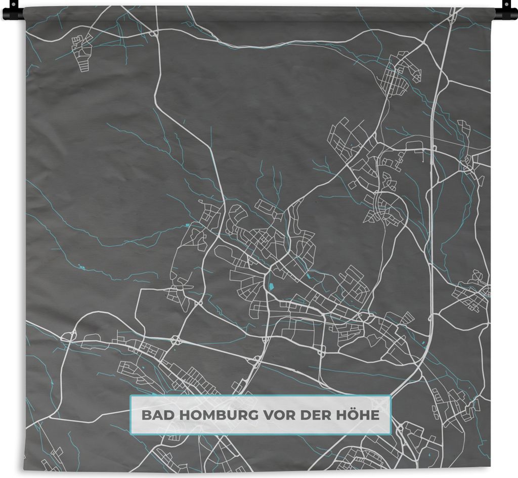 MuchoWow Wandteppich Wandbehang Bad Homburg vor der Höhe - Stadtplan - Blau - Karte - Deutschland 90x90 cm Tapisserie Dekoration Wandtuch - Wand...