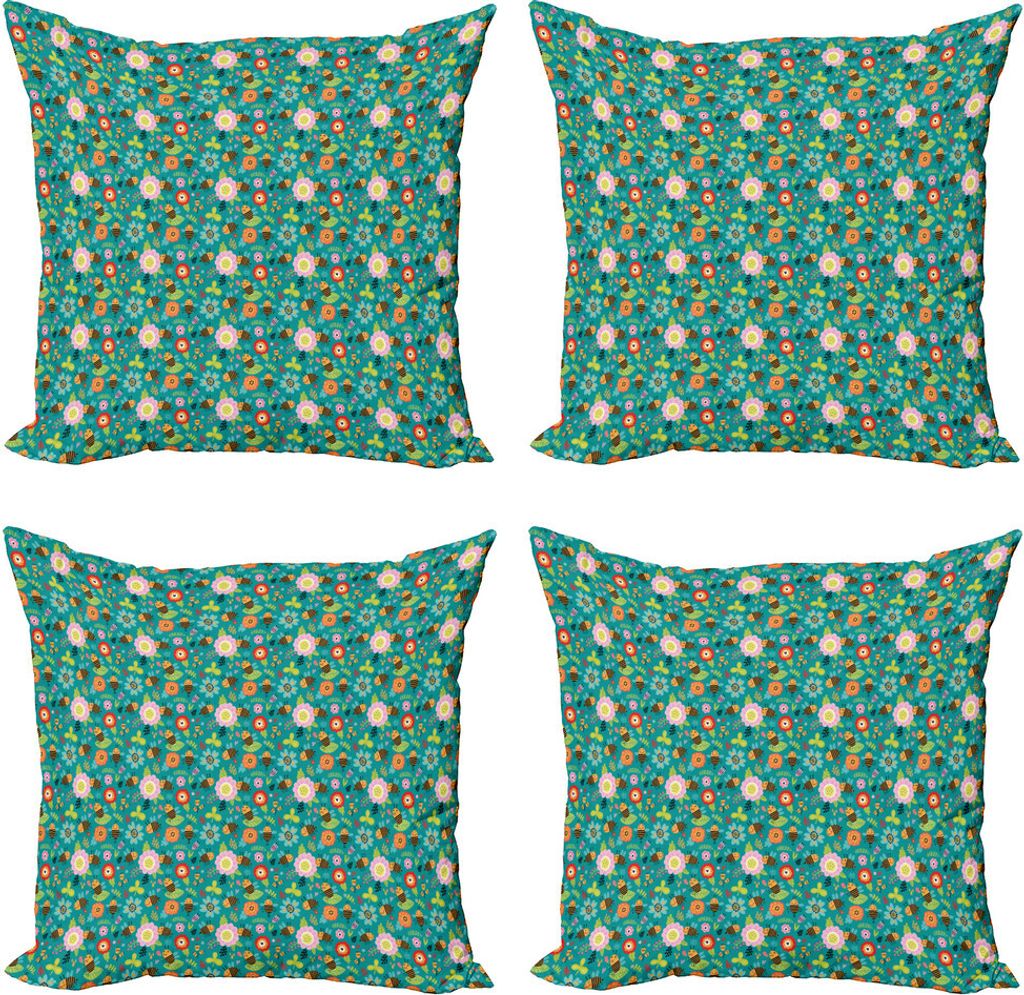 ABAKUHAUS Biene Kissenbezug Set (4 Stück), Lächeln Lustige Bienen-Gekritzel, Moderner Doppelseitiger Digitaldruck, 50 cm x 50 cm, Mehrfarbig