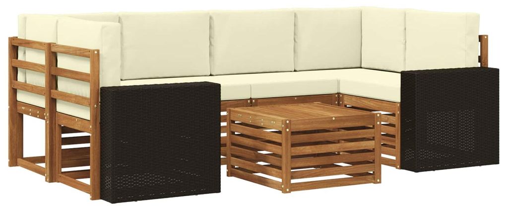 vidaXL Outdoor-Sofagarnitur 7 pcs Natur und Creme Massivholz Akazie