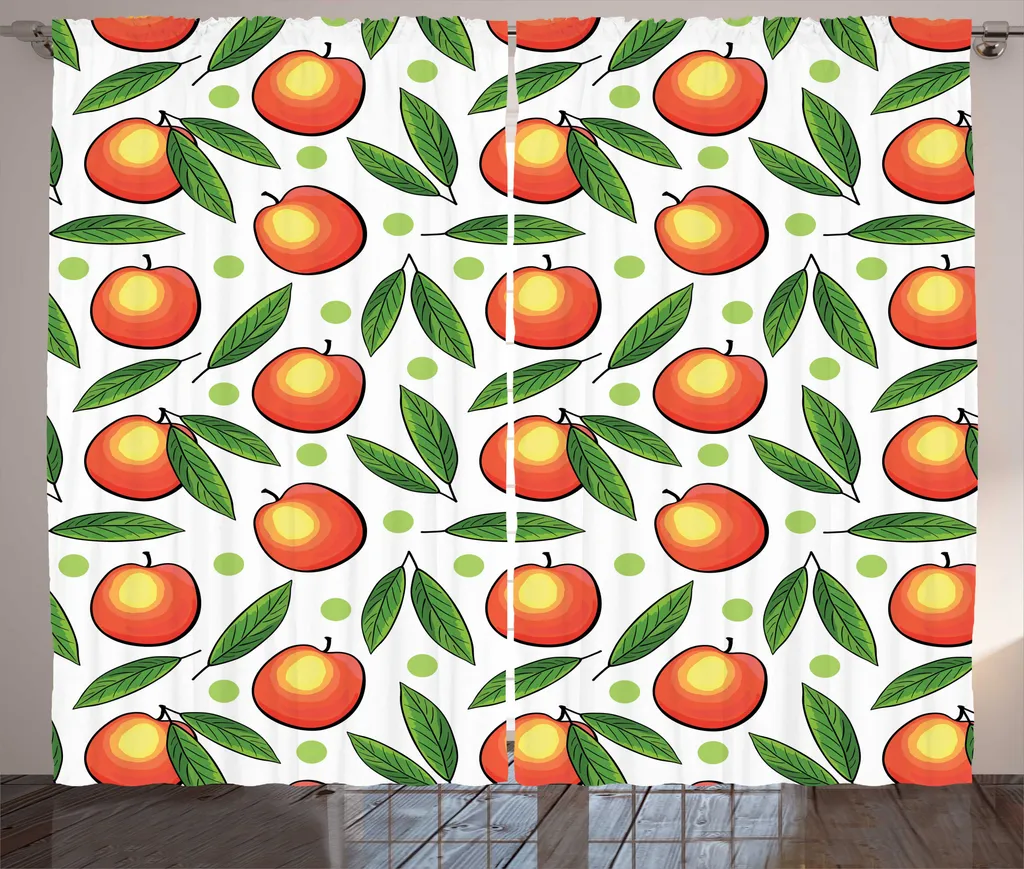 ABAKUHAUS Rideau Rustique Fruits Pêches 280x225cm Blanc Vermillon
