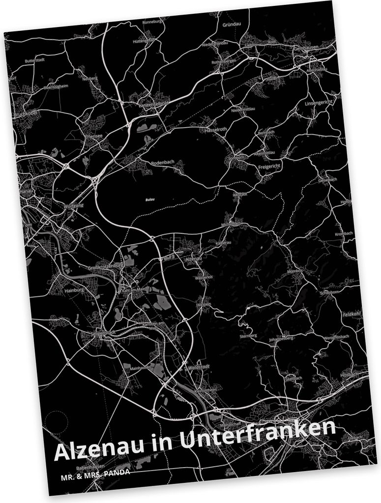 Mr. & Mrs. Panda Postkarte Alzenau in Unterfranken - Geschenk, Ansichtskarten, Grußkarte, Postkarten, Fotokarte, Stadt, Dorf Karte Landkarte Map S...