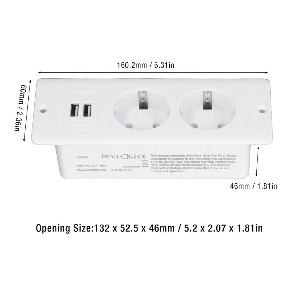 BROLLUX Double Prise Encastrable Escamotable Avec USB-C Et USB - Blanc, Ouverture Douce - 1,5m