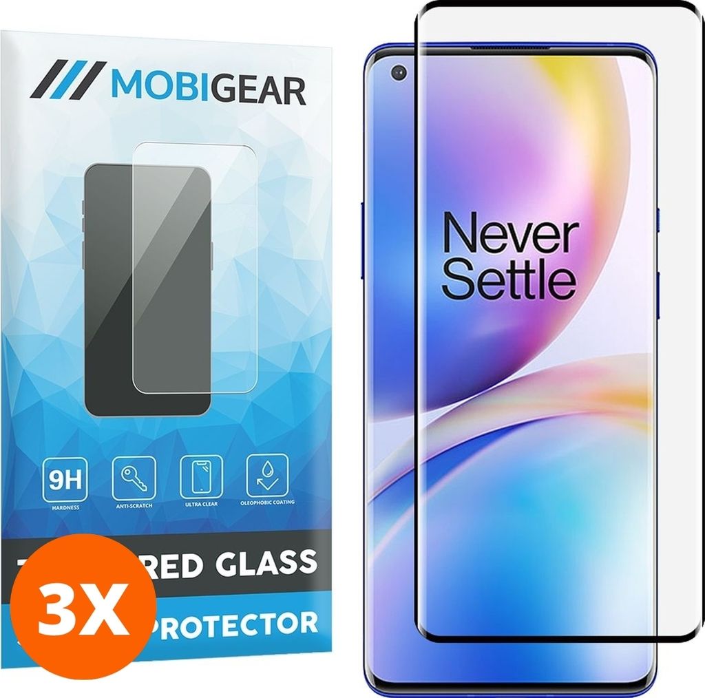 Mobigear Curved 9.98 OnePlus 8 Pro Panzerglas Gehärtetes Glas Displayschutz - Hüllenfreundlich - Schwarz (3er Pack)