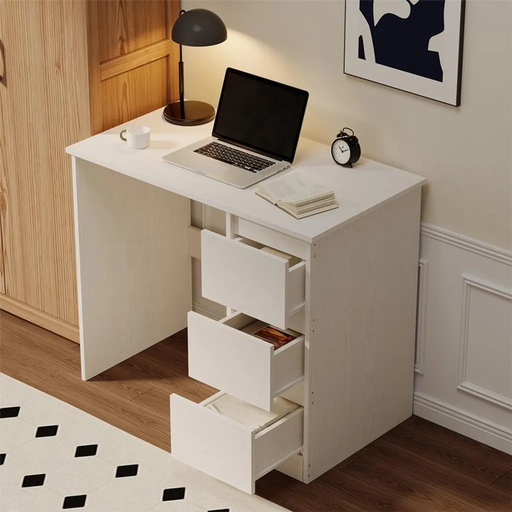 Table de Bureau Blanche Design avec Rangement pour Chambre d'Ado Loft