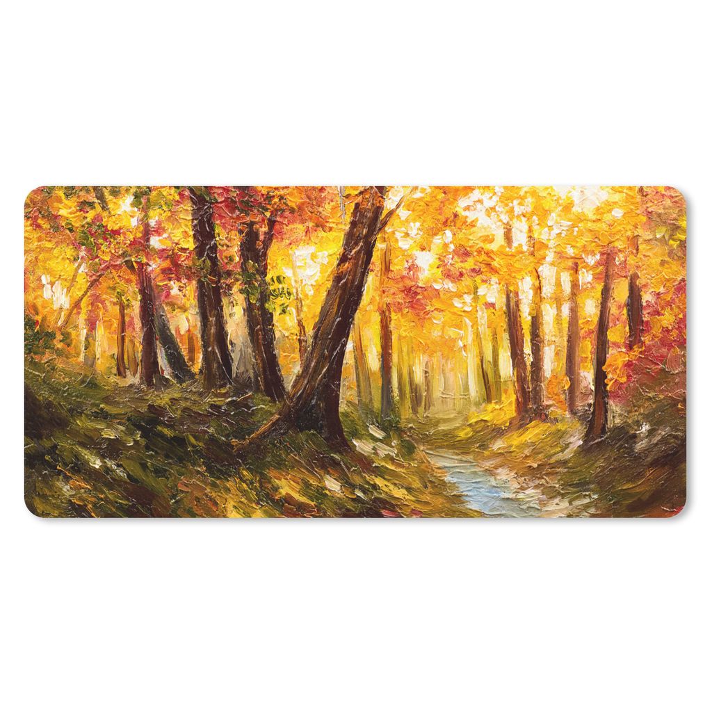 MuchoWow Schreibtischunterlage Gemälde - Herbst - Wald - Ölgemälde 80x40 cm - XXL Mauspad - Gaming Mauspad